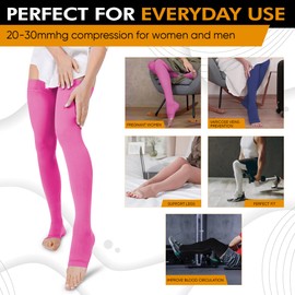 Doc Miller Thigh High Compression Socks Women and Men 20-30mmHg for Varicose Veins, Pregnancy Support Compression Stockings for Women, 1 Pair (Pink, 4X-Large)