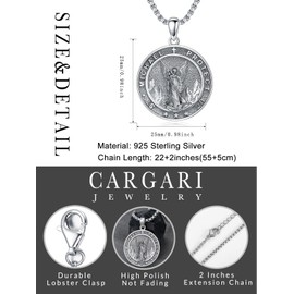 Cargari Saint Michael Pendant for Men Women 925 Sterling Silver Round St Michael Archangel Medal Necklace Religious Amulet San Miguel Jewelry Gift