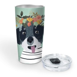 Studio Oh! Tumbler, Insulated Stainless Steel Cup with Lid for Coffee, Water and Other Hot or Cold Drinks, Mia Charro© Fancy Flower Dog Design, 17 oz