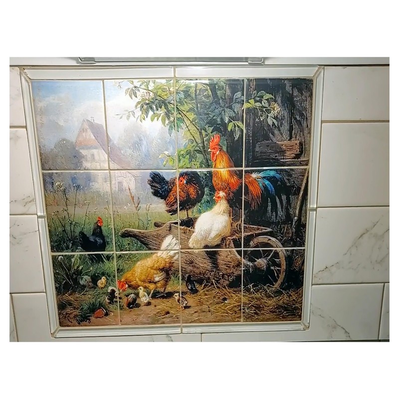 Tile Mural Farm Rooster Chickens by Carl Jutz Kitchen Bathroom