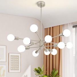 Deyidn Sputnik Chandelier Modern Brushed Nickel Chandeliers 12-Light Mid Century Ceiling Lighting Fixture for Living Room, Kitchen, Bedroom, Dining Room, and Farmhouse