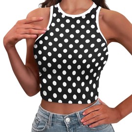 Nxidvxne Tight Cropped Tank Top Corset Tops for Women 3D Print Black and White Polka Dot Pattern Off The Shoulder Tops Hight Waist Sleeveless Black Top Medium