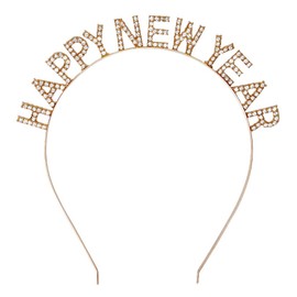 Happy New Year Rhinestone Headband for Women Girls,Crystal Tiara For New Year’s Eve Party Supplies (gold)