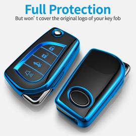 Tukellen Funda especial de TPU suave para llave de Toyota compatible con Fortuner Tundra Camry RAV4 Highlander Challenger Key Shell (azul, 4 botones)