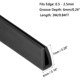 TA-VIGOR Edge Trim U Seal Black Rubber U Channel Edge Trim Rubber Seal, U Shape Weather Stripping for Edge Protector Fits 0.5-2.5mm Edge 9.84Ft Length