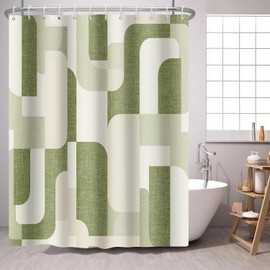 PEDBANRO Sage Green Shower Curtain Retro Geometric,Mid Century