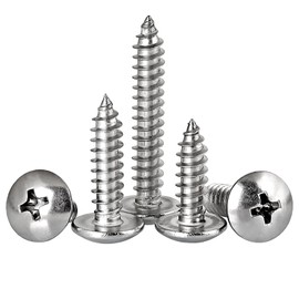 HanTof 100 Pcs M5 x 12/16/20/30/40mm Phillips Truss Head Self Tapping Wood Screws, Mushroom Head Sheet Metal Screws for Wood, Plastic and Soft Metal, Sharp Point Tip, 304 Stainless Steel (20 Pcs/each)