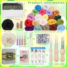 Mayboos Needle Felting Beginners Kit, 24 Colors Wool Roving for Gifts Material Instructions