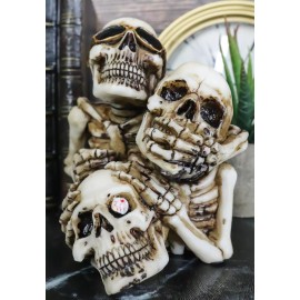 5" Height See Hear Speak No Evil Stacked Up Skeleton Pen Holder Skull Decor