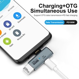 leizhan 2-in-1 Type-C Converter Adapter USB-A 3.2 + PD100W Charging Dual Port Converter Adapter Supports 10Gbps High Speed Data Transfer OTG Function Ideal for HD Projectors, Hard Drives, Card Readers