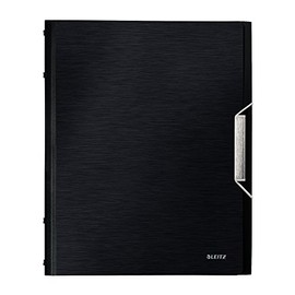 Leitz A4 Divider Book, Holds Up to 200 Sheets, Integrated Index with 12 Compartments, Elastic Closure, Satin Black, Style Range, 39960094