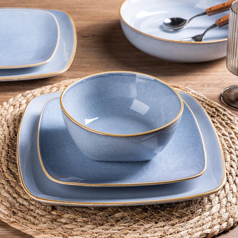 AmorArc Ceramic Dinnerware Sets for 4, 12 Pieces Square Handpainted