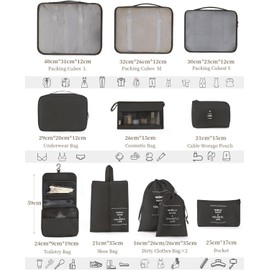JOZUTTOW Packing Cubes, 11 Pcs Packing Organizers, Luggage Organizers, Packing Cube Organizer, Travel Packing Cubes with Laundry Bags, Shoe Bag, Toiletry Bag, Cable Organizer Bag (Black)