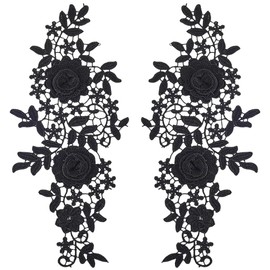 CABODYALS 1 Pair Black Embroidery Lace Applique Flower Rose Boho Vintage Embroidered Appliques Trim Polyester Floral Sew on Pathes for Sewing Making Cloth Bag Jeans Costumes Crafts Accessories Supply