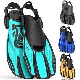 Snorkel Fins Diving Fins Adjustable Buckles Open Heel Swim Flippers Travel Size Short Swim Fins for Snorkeling Diving Swimming Adult Men Womens