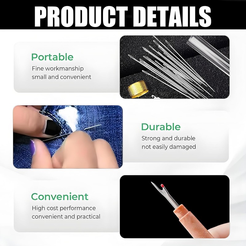 Big Eye Steel Sewing Needles Kit | All-in-One Hand Sewing