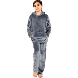 A2Z 4 Kids Childrens Warm Fleece Twosie Hooded Pyjamas - PJS 215 Charcoal 11-12