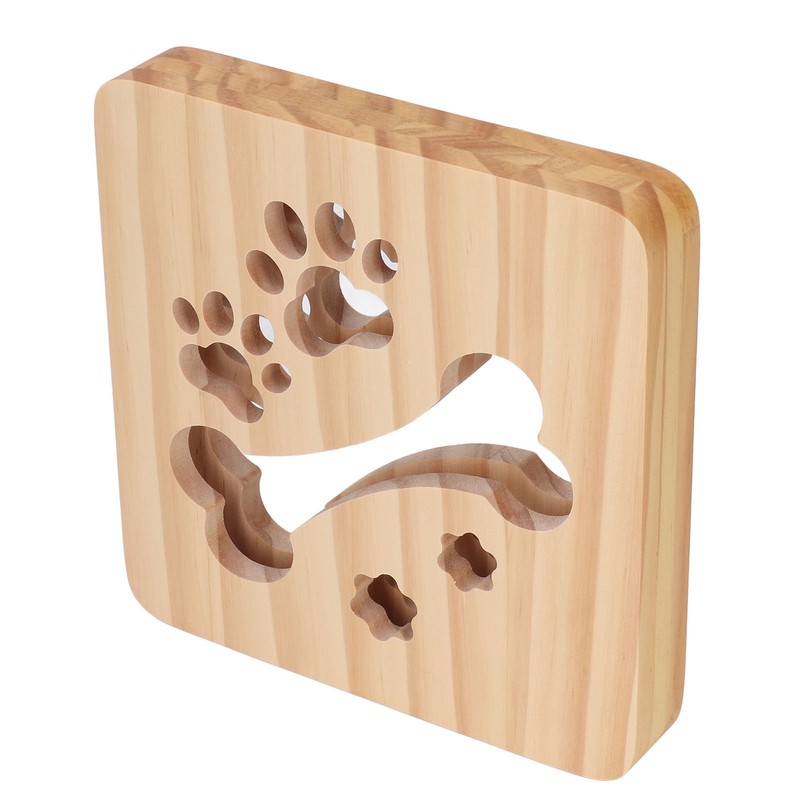 3D Night Lamp Bone Paw Print Pattern Hollow Design Wooden