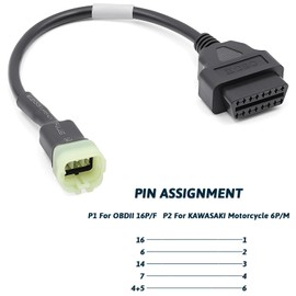 Osznmmg OBD2 Adapter Connector Cable Scan Tool OBD II 6-Pin to 16-Pin Diagnostic Cable Adapter for Kawasaki Motorcycle Diagnostic Scanner Readers