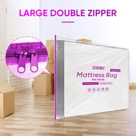 ZCHENBS® – Mattress Bags for Moving and Storage,Mattress Bag with Zippers,5 Mil Ultra-Thick Bed Bag,Waterproof,Anti-Tear,Heavy-Duty Mattress bag (Tansparent/Purple, Full/Full XL-(1 Pack))