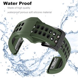 Threeeggs for Garmin Fenix 7X Watch Band, 26mm Quick Release Silicone Soft Replacement Strap for Fenix 6X, Fenix 5X, Fenix 3, Fenix 3 Sapphire, Descent Mk1, Quatix 3, Tactix Bravo (Green-Black)