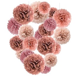 Capesaro Blush Pink, Dusty Rose Gold Paper Pom Poms - Tissue Pom Poms Decorations for Party Wedding Hanging Decoration - Set of 16