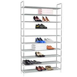 FAMIROSA Shoe Rack with 10 Shelves Metal and Non-woven Fabric Silver,Weight:6.48lbs,245631