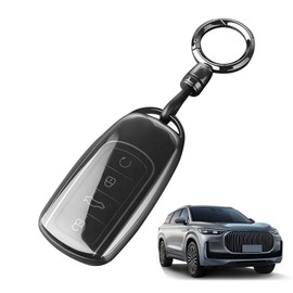 TPU Key Fob Replacement Cover for Chery Jaecoo J7 J8 J9 Omoda 5 C5 Tiggo 8 Plus 8 Pro 7 Pro Car Accessories with Keychains Smart Key Protector 4 Buttons Smart Car Remote TPU Case Black