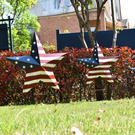 K KILIPES 2set Metal Patriotic Star Yard Sign Garden Stake Decor for 4th of July, Rustic Metal American Flag Star Barn Hanging Ornament Wall Decor for Memorial Day Election Veterans Day Decorations
