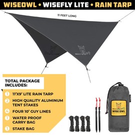 Wise Owl Outfitters Hammock Rain Fly – Waterproof Camping Tarp Cover with Tent Stakes & Carry Bag, Ultralight Shelter for Backpacking & Outdoor Shade