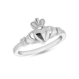 Tuscany Silver Sterling Silver Rhodium Plated Medium Claddagh Ring, Rhodium-plated silver
