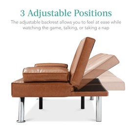 Best Choice Products Faux Leather Upholstered Modern Convertible Futon, Adjustable Folding Sofa Bed, Guest Bed w/Removable Armrests - Tan
