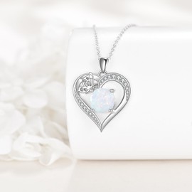 Hancock Heart Opal Necklace 925 Sterling Silver Heart Pendant White Opal Butterfly Design Jewelry for Her Opal Pendant Necklace Heart Necklace for Women