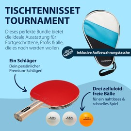 HUDORA Table Tennis Set Tournament/Game/Match - Table Tennis Bat + Balls - with Bag - for Beginners and Professionals Indoor & Outdoor