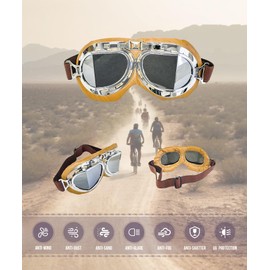 CRG Sports Motorcycle Goggle Aviator Pilot Style Cruiser Scooter Motocross Goggles for Man, Woman, Adult