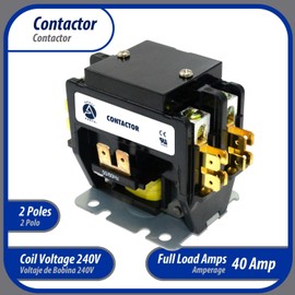 Appli Parts APAC-240240 Heavy Duty 2 Poles Contactor 40 Amp 240 Volts Coil Replacement for ac Compressor and Electrical Applications UL Certified 476929