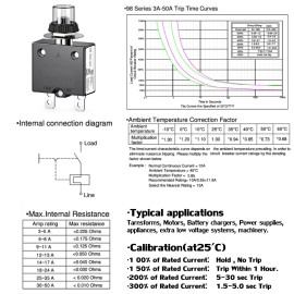 DIYhz Thermal Circuit Breaker, Diyhz 20 Amp Push Button Manual Reset Circuit