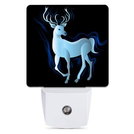 Jopowide Blue Deer Night Light, Northern Lights Night Lights Plug into Wall Decor for Bedroom, Bathroom, Hallway, Kitchen, Dusk to Dawn Sensor Nightlights for Women Men Room Gifts