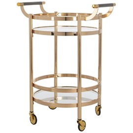 Safavieh Home Collection Sienna Gold and Glass 2-Tier Round Bar Cart