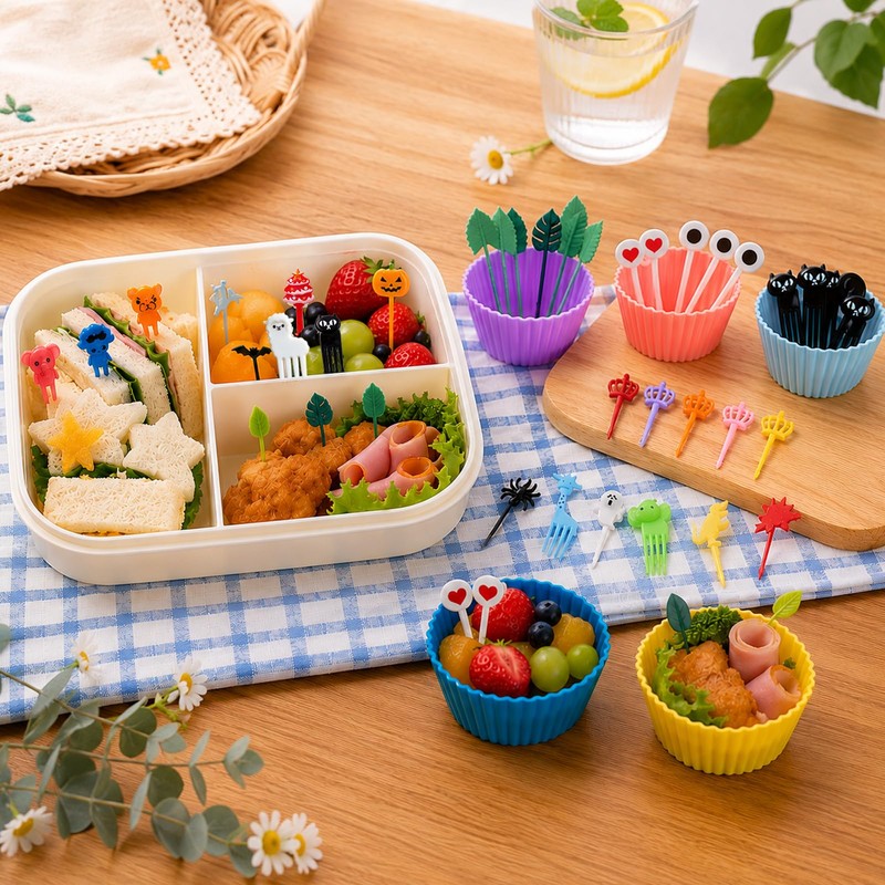 HOWHYUE 150 Pcs Silicone Lunch Box Dividers Bento Box Accessories