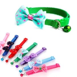 Doggie Style Store Small Dog Puppy Pet Collar Bow Tie Decoration with Bell Nylon Adjustable Size 19-32cm Green