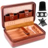 KEENSUN Cedar Wood PU Leather Cigar Travel Humidor Case Set