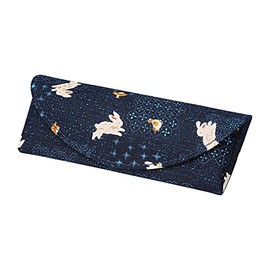 Pearl Glasses Case, Navy, Semi-Hard, Magnetic, Japanese Pattern, Rabbit, Nose Pad Included