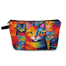 YULUENZE Colorful Abstract Cat Makeup Bag Cute Small Organizer Bag with Zipper Colorful Abstract Cat Cosmetic Bag Aesthetic Birthday Present for Women Sisters Friends -1