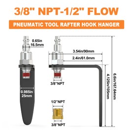 GASHER Pneumatic Tool Rafter Hook Hanger with 3/8" NPT 1/2" Flow Swivel Air Fittings, 1/2" & 3/8" Brass Bushing, Industrial Air Plugs,L Shaped Hook For Air Nailer, Air Blow Gun (2Pcs)