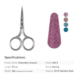 Kearing Embroidery Fabric Scissors 9.5cm / 4 inch - Precision Stainless Steel Sharp Pointed Tip Detail Shears for Sewing, Crafting, and Needlework