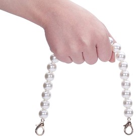 ANCLLO 3PCS DIY Round Imitation Pearl Bead Replacement Chain Strap, Handbag Chains Accessories, Short Handle Replacement with Metal Buckles, Pearl Chain Belt(32cm/12.6 Inches）