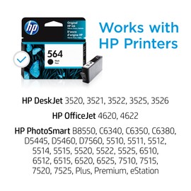 HP 564 Black Ink Cartridge | Works with DeskJet 3500; OfficeJet 4620; PhotoSmart B8550, C6300, D5400, D7560, 5510, 5520, 6510, 6520, 7510, 7520, Plus, Premium, eStation | CB316WN