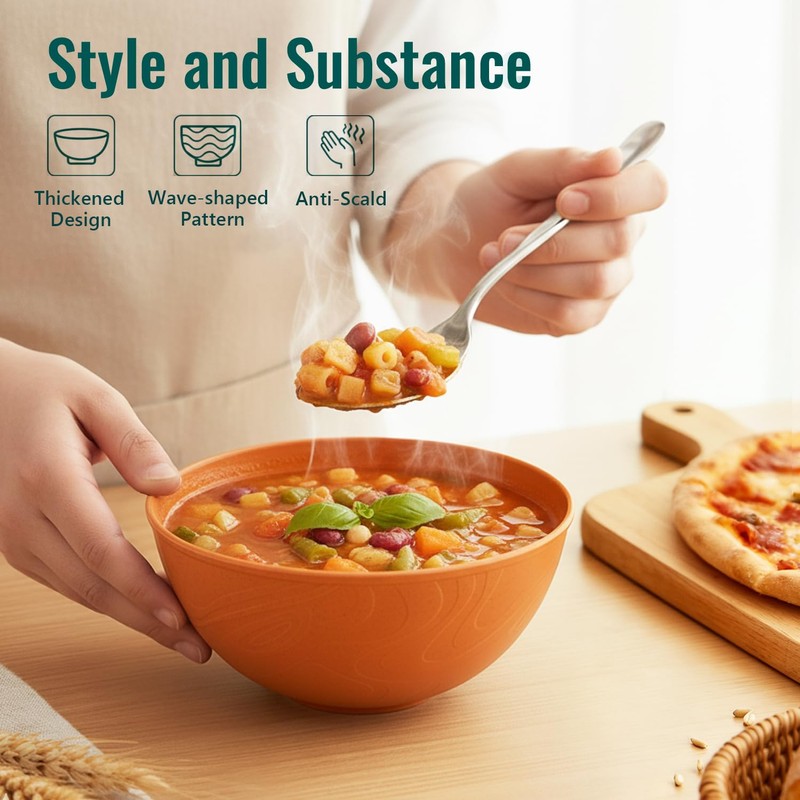 BUSOKIP 40OZ Wheat Straw Bowls Sets of 8, Unbreakable &