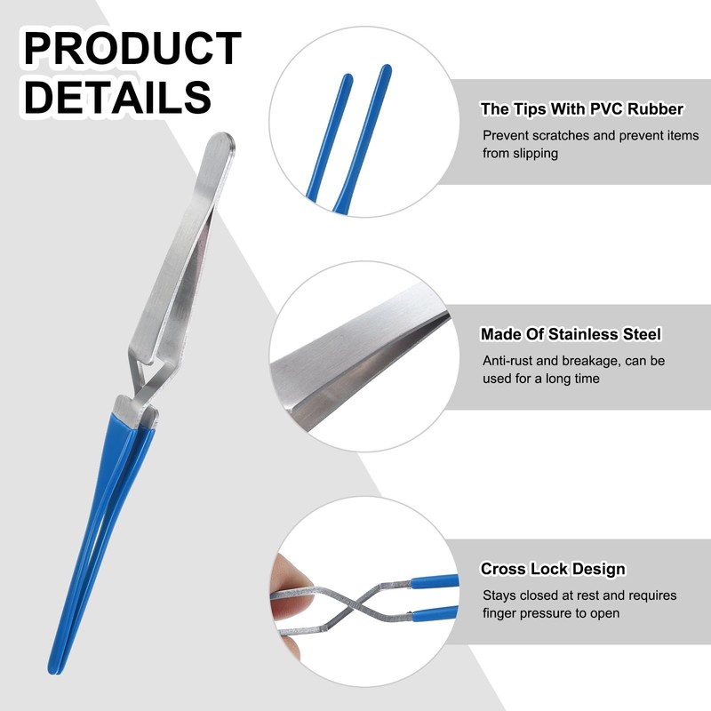 HARFINGTON Cross Lock Tweezers 6.22" Stainless Steel Reverse Tweezers Straight